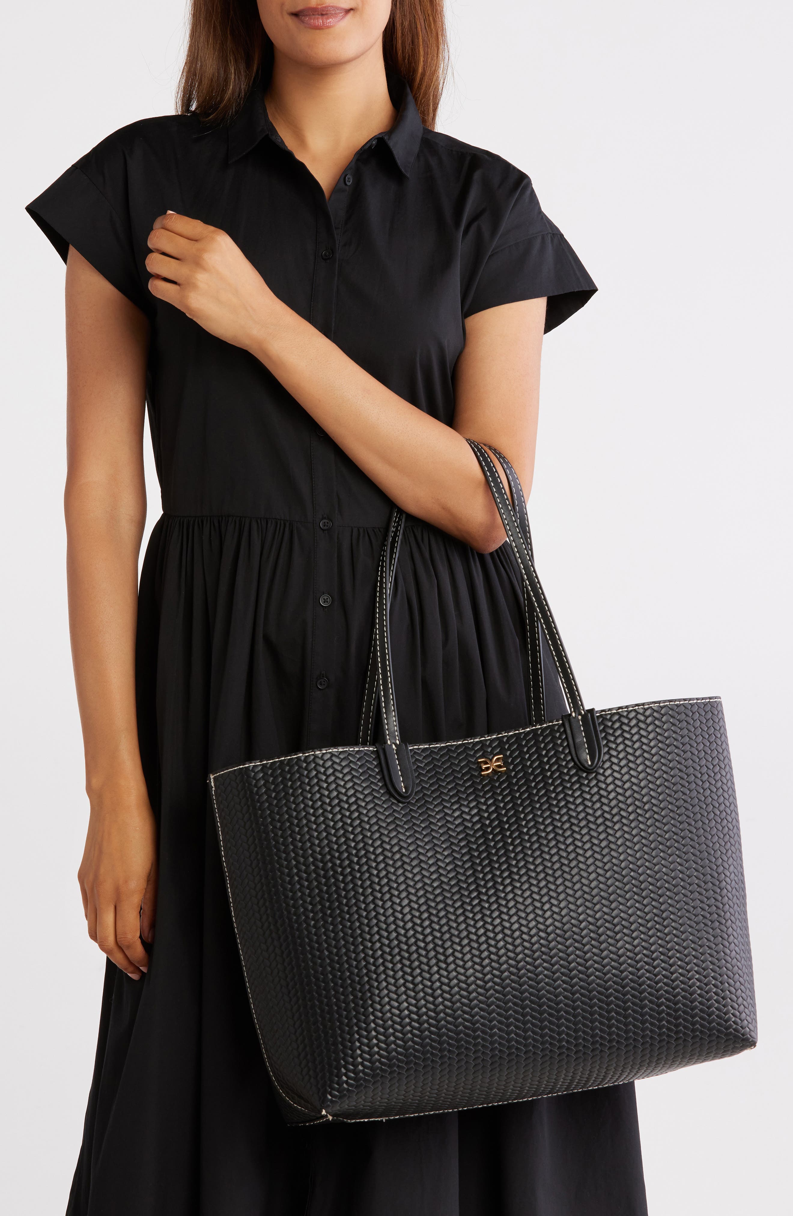 Sam Edelman Eva Large Woven Tote Bag & Pouch, Alternate, color, 