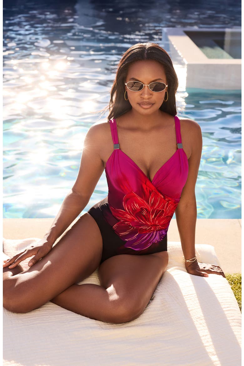 Petali Rosa Siren Print One-Piece Swimsuit, Alternate, color, BLACK/MULTI