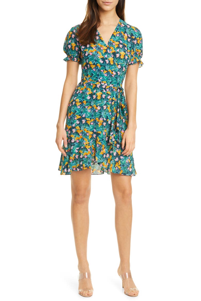 Emilia Floral Short Sleeve Wrap Dress, Main, color, JARDIN ECLIPSE