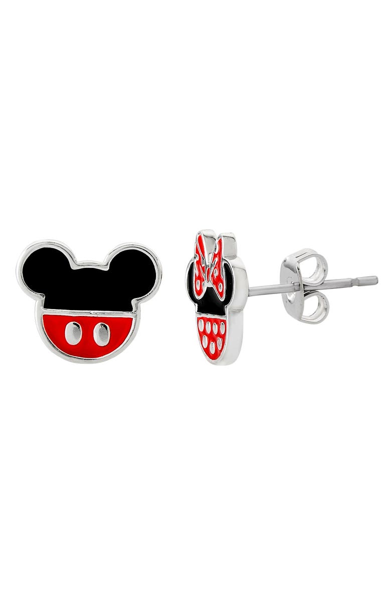 Disney Mismatched Mickey And Minnie Mouse Earrings, Alternate, color, Red, Black