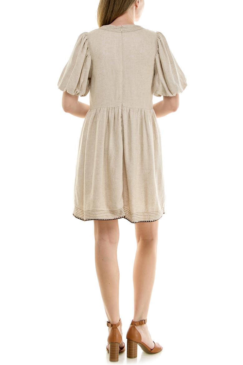Embroidered Short Sleeve Fit & Flare Dress, Alternate, color, HEATHER TAN