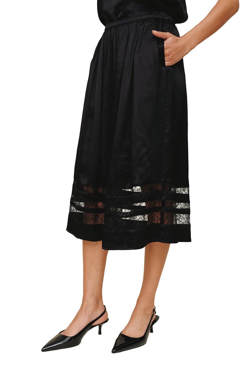 Lace Inset Midi Skirt, Alternate, color, BLACK