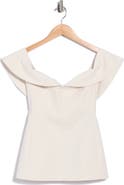 Rebecca Taylor Draped Cap Sleeve Cotton Blend Sateen Top