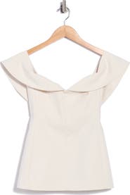Rebecca Taylor Draped Cap Sleeve Cotton Blend Sateen Top