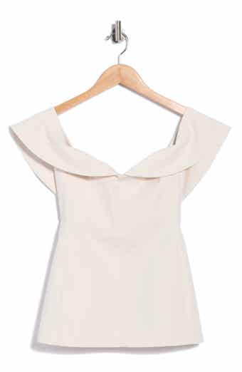 Draped Cap Sleeve Cotton Blend Sateen Top