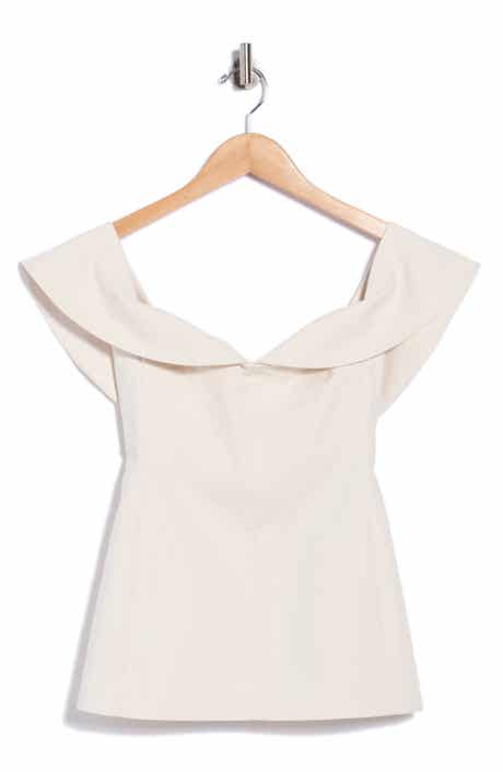 Draped Cap Sleeve Cotton Blend Sateen Top