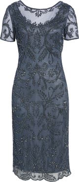 Pisarro Nights Beaded Illusion Neck Dress
