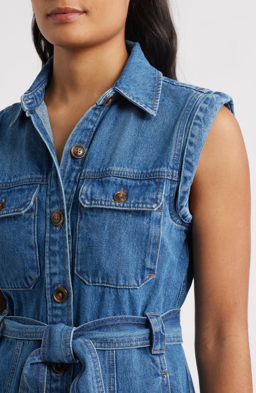 Wit & Wisdom Sleeveless Tie Belt Denim Shirtdress In Blue