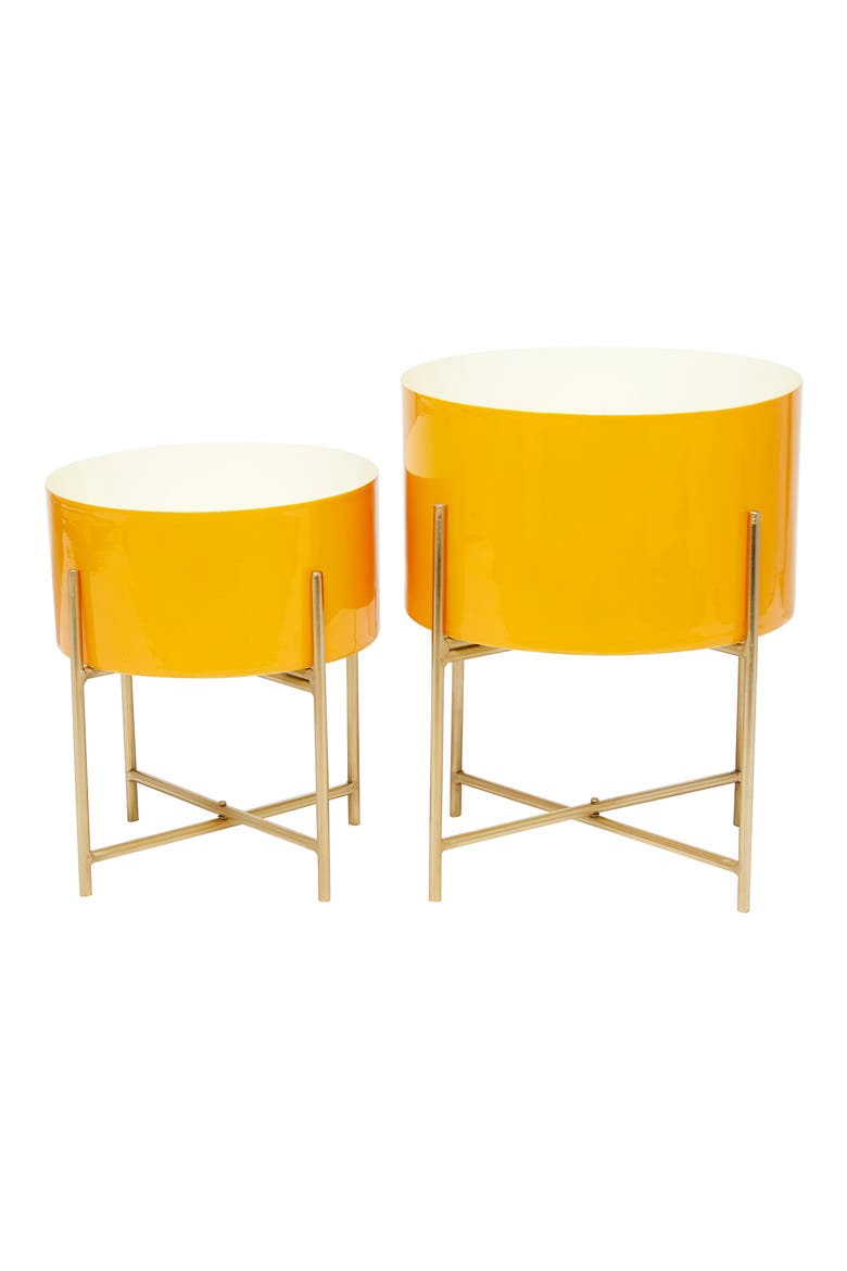 Yellow Metal Modern Planter - Set of 2, Alternate, color, YELLOW