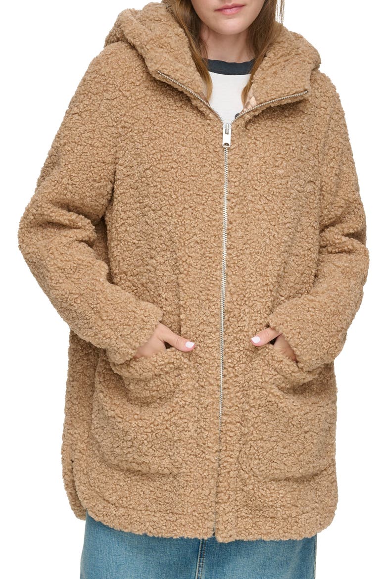 Seneca Faux Shearling Hooded Jacket, Main, color, CAMEL
