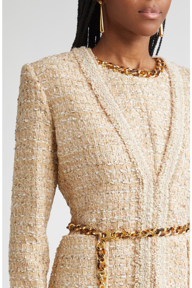 Tweed Jacket with Chain Belt, Alternate, color, FLAX WILLOW/ IVORY MULTI