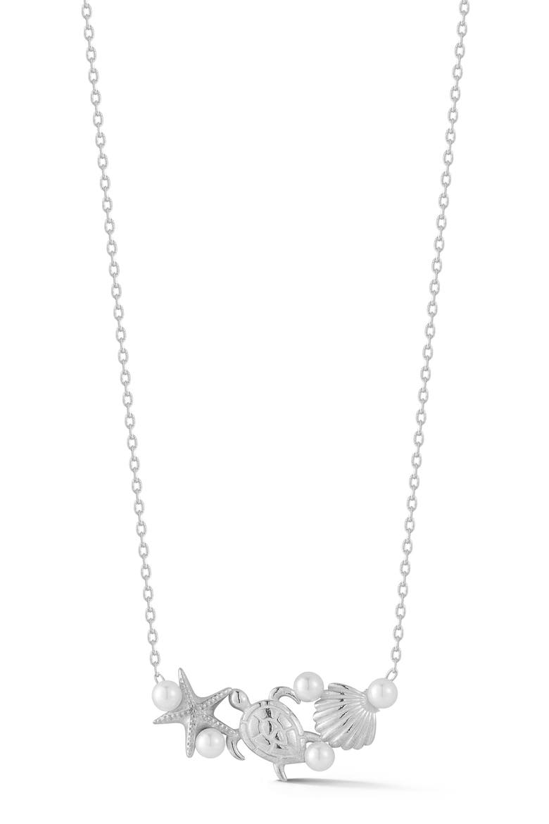 Freshwater Pearl Shell & Sea Turtle Pendant Necklace, Main, color, SILVER
