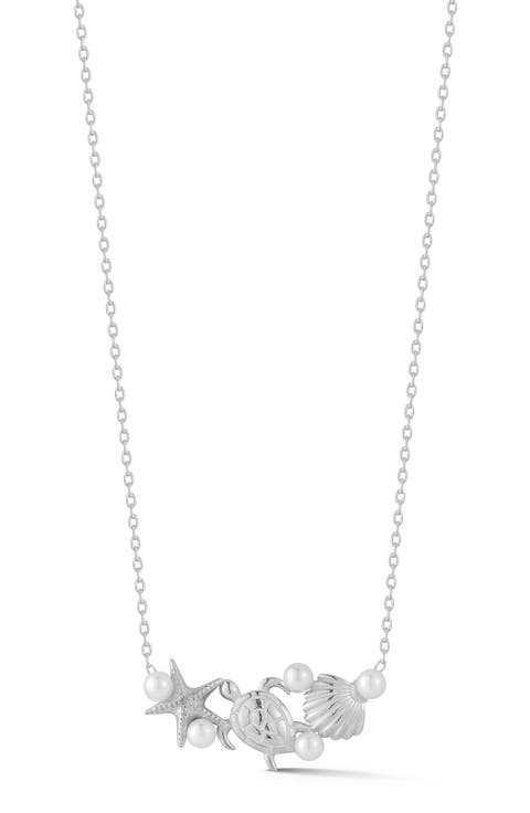 Freshwater Pearl Shell & Sea Turtle Pendant Necklace