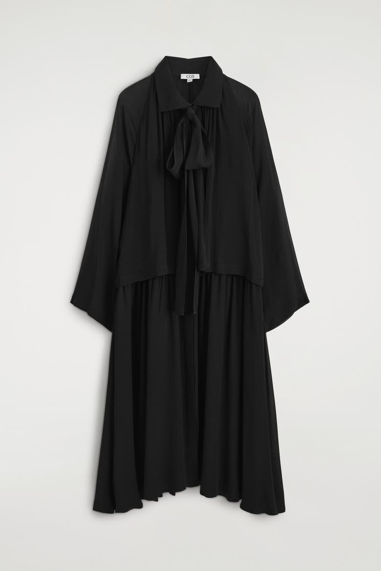 Fluid Scarf-detail Midi Dress, Alternate, color, BLACK