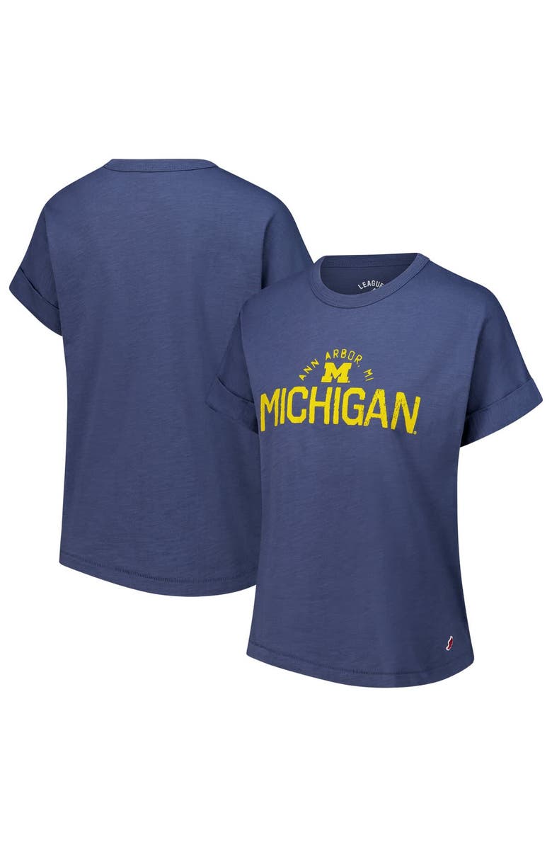 LEAGUE COLLEGIATE WEAR Women's League Collegiate Wear Navy Michigan Wolverines Slub Rolled Cuff T-Shirt, Alternate, color, Navy