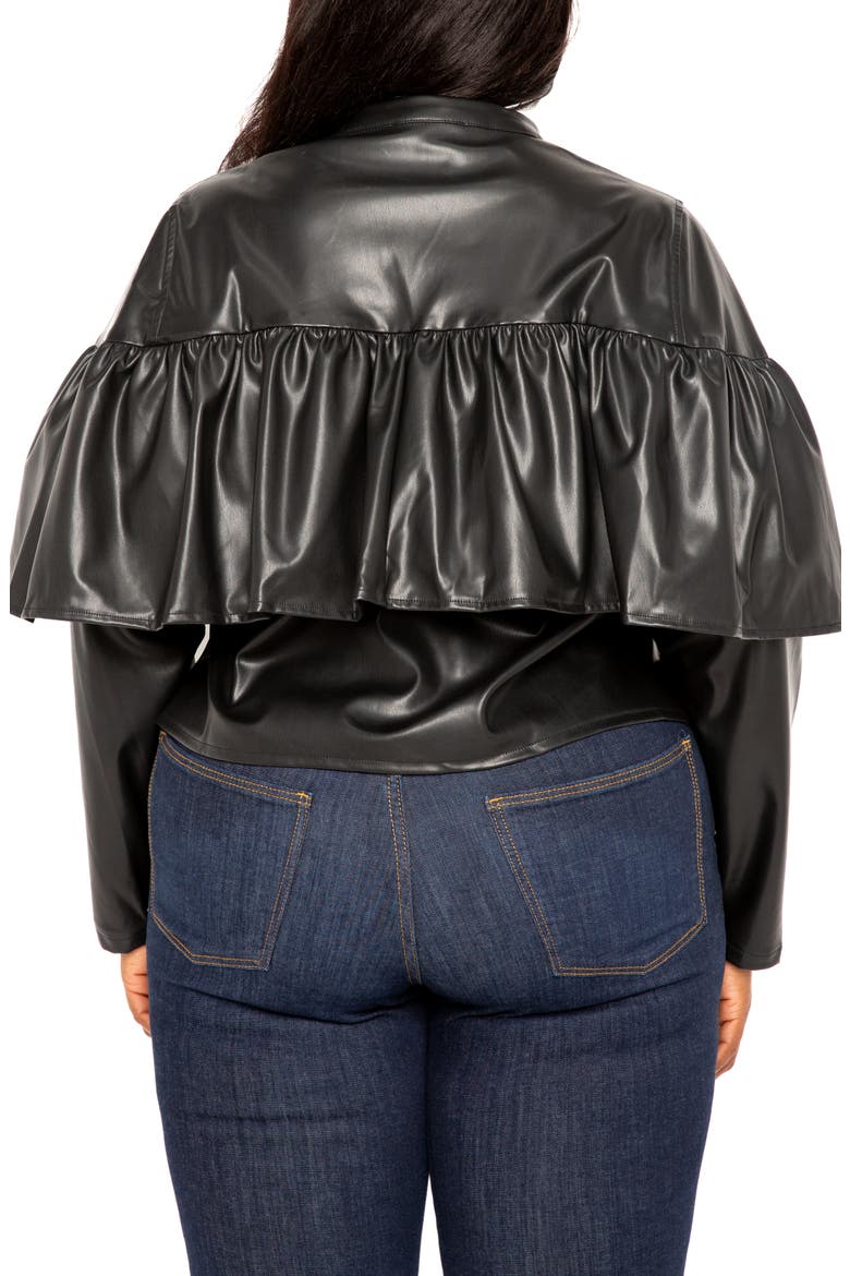 Ruffle Crop Faux Leather Jacket, Alternate, color, BLACK
