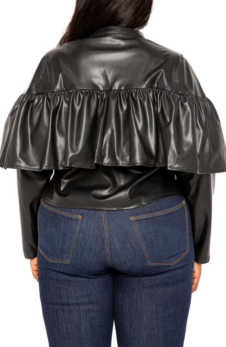 BUXOM COUTURE Ruffle Crop Faux Leather Jacket, Alternate, color,