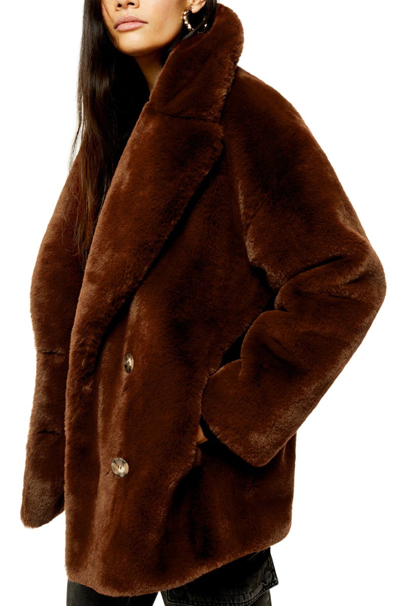 Topshop Ally Faux Fur Double Breasted Jacket, Alternate, color, 