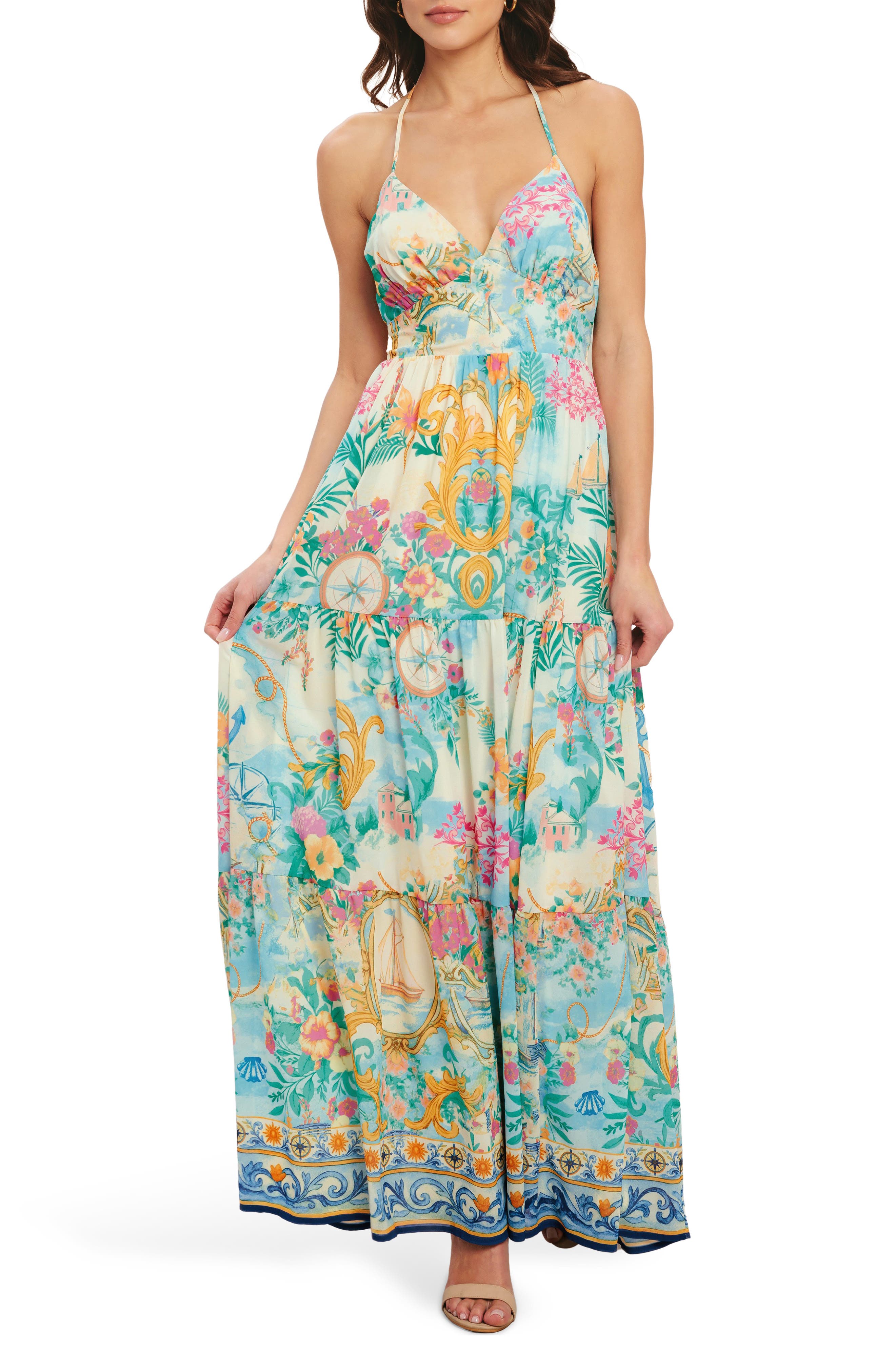 FLYING TOMATO Print Halter Maxi Dress