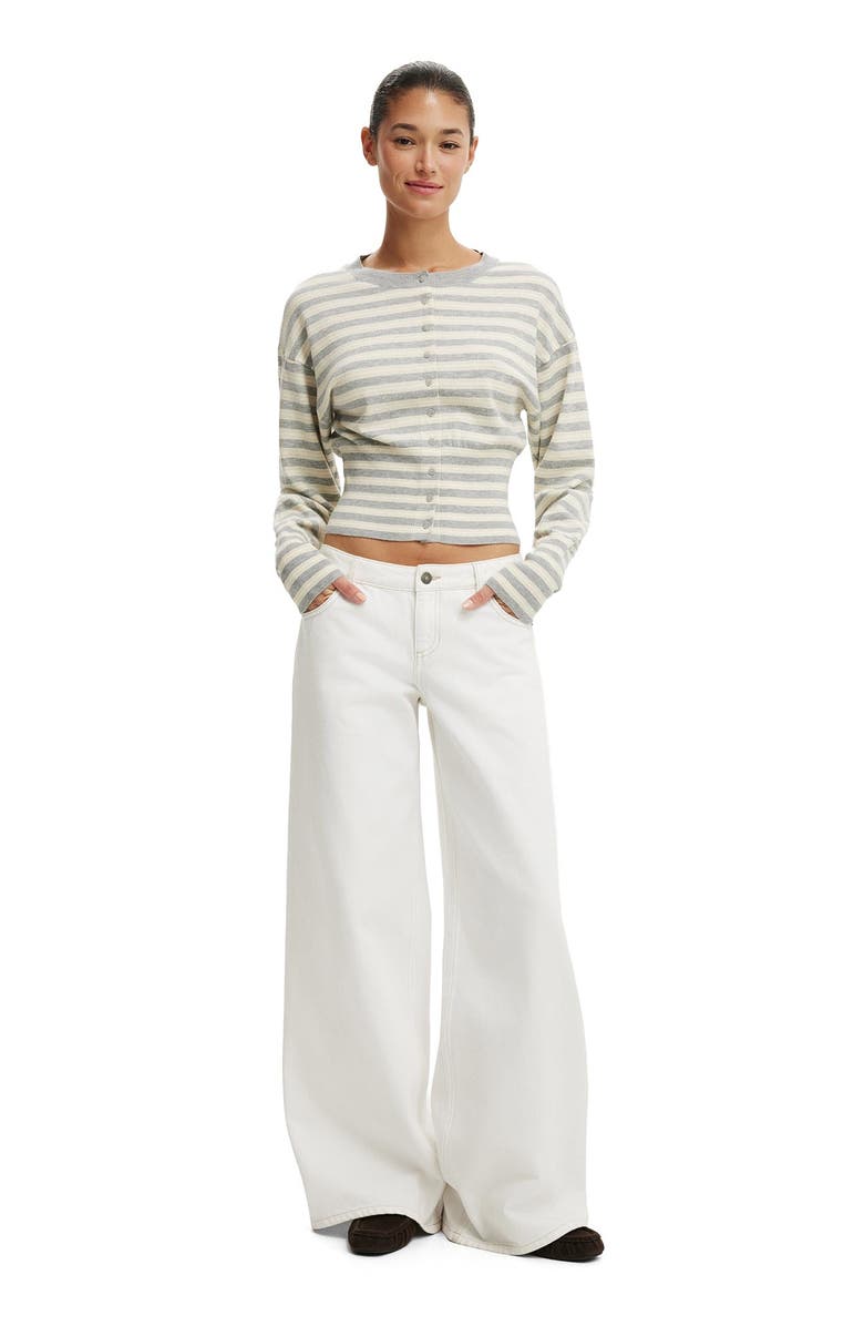 Cotton On Women's Sara Button Cardigan, Alternate, color, Grey Marle Butter Stripe