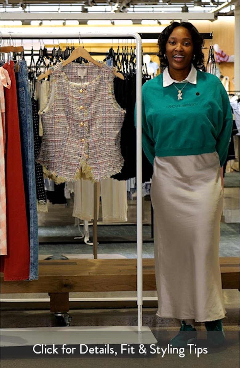 Camen Wildflower Fringe Trim Tweed Vest, sales video thumbnail