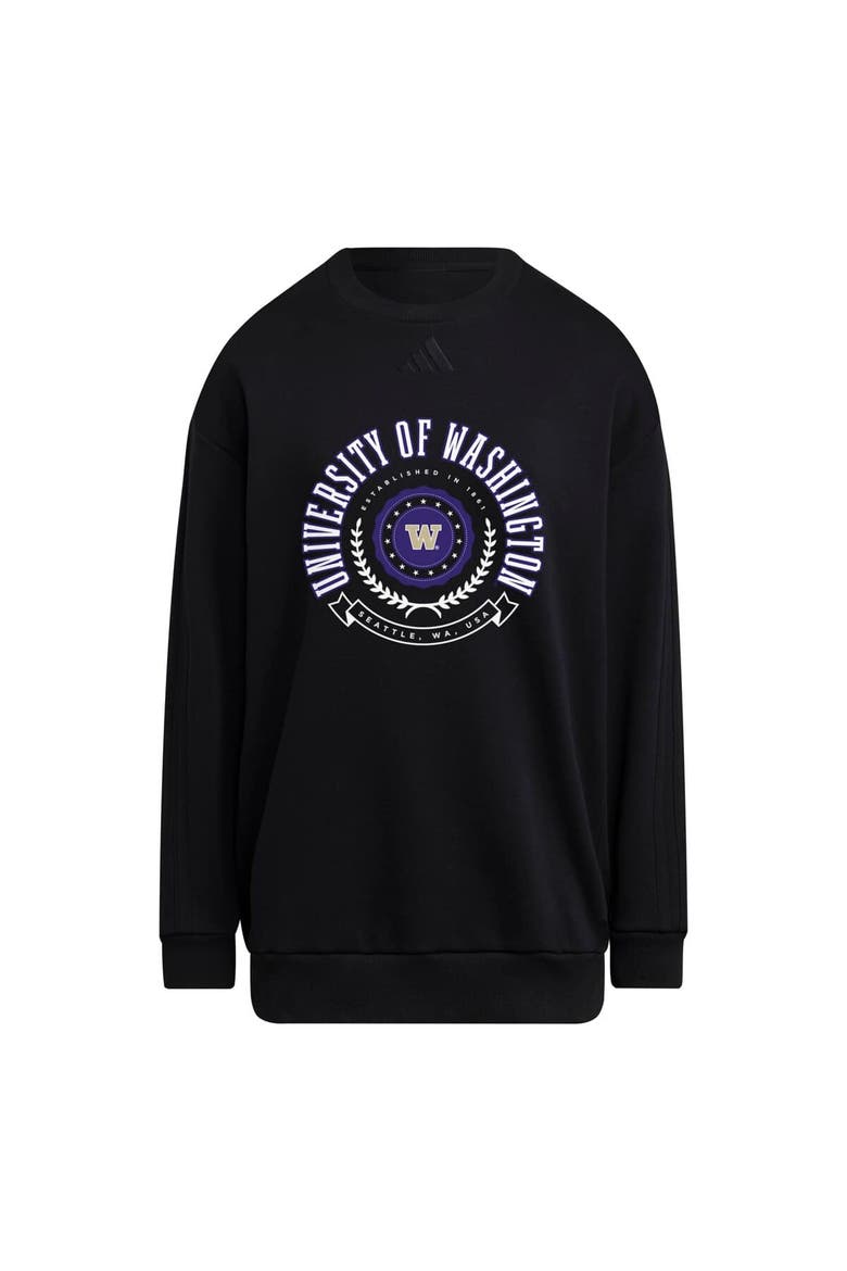 Women's adidas Black Washington Huskies Oversized Crewneck Pullover, Alternate, color, Black