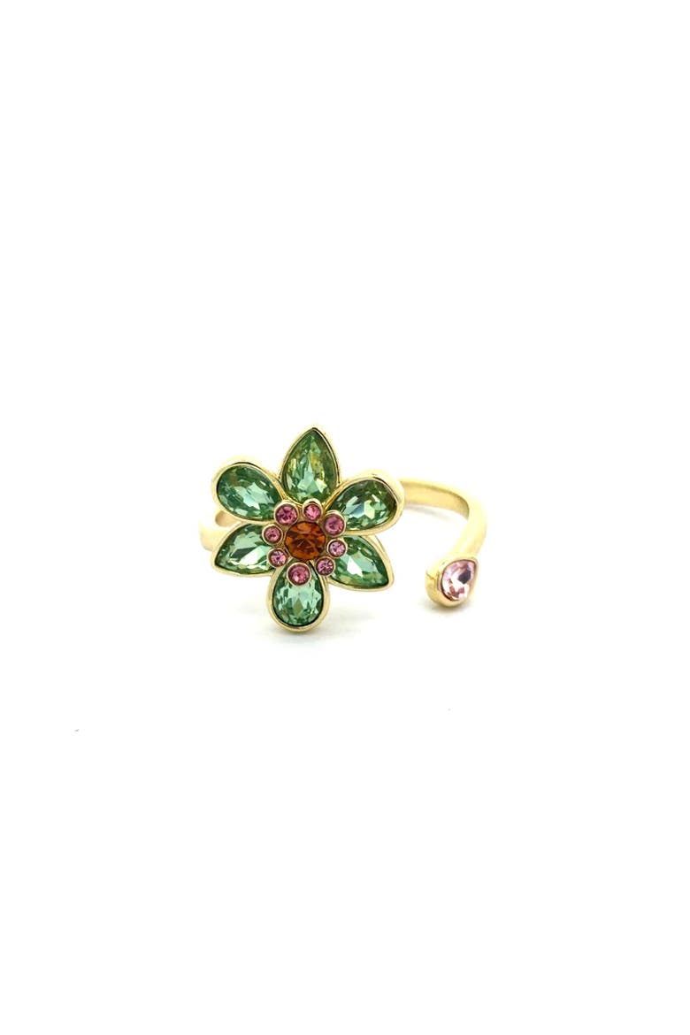 Floral Crystal Ear Cuff, Main, color, Green/Yellow Gold