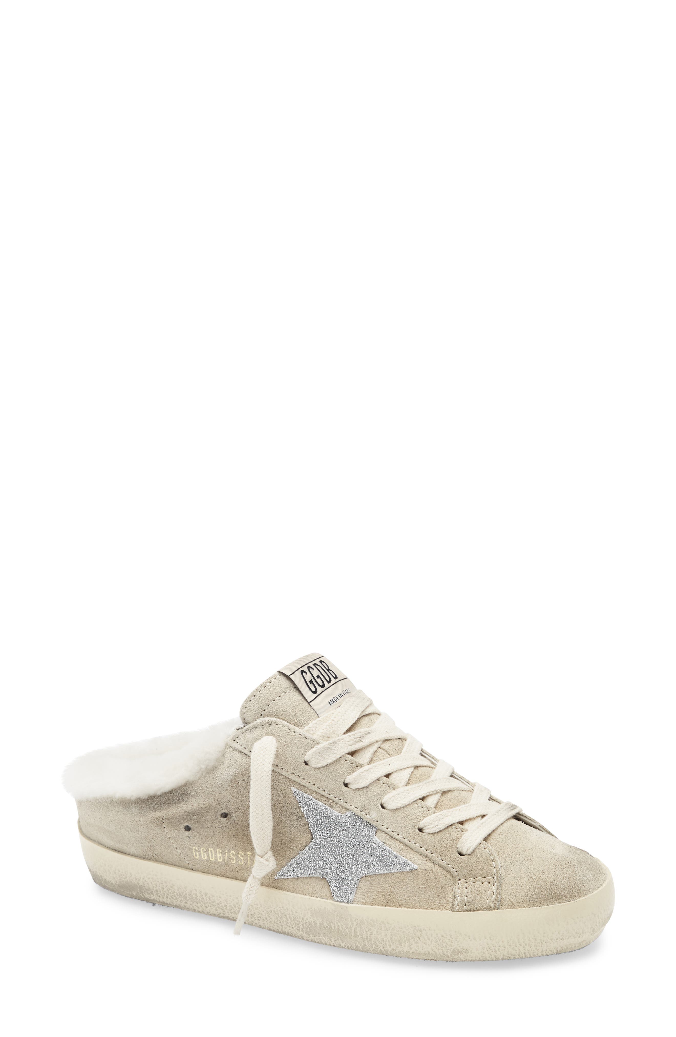 Golden Goose Super-Star Sabot Genuine Shearling Lined Mule Sneaker, Main, color, White/ Crystal