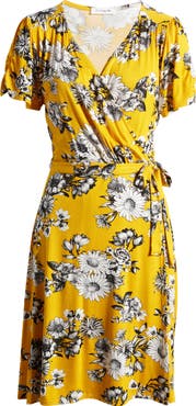 Loveappella Floral Faux Wrap Knit Dress