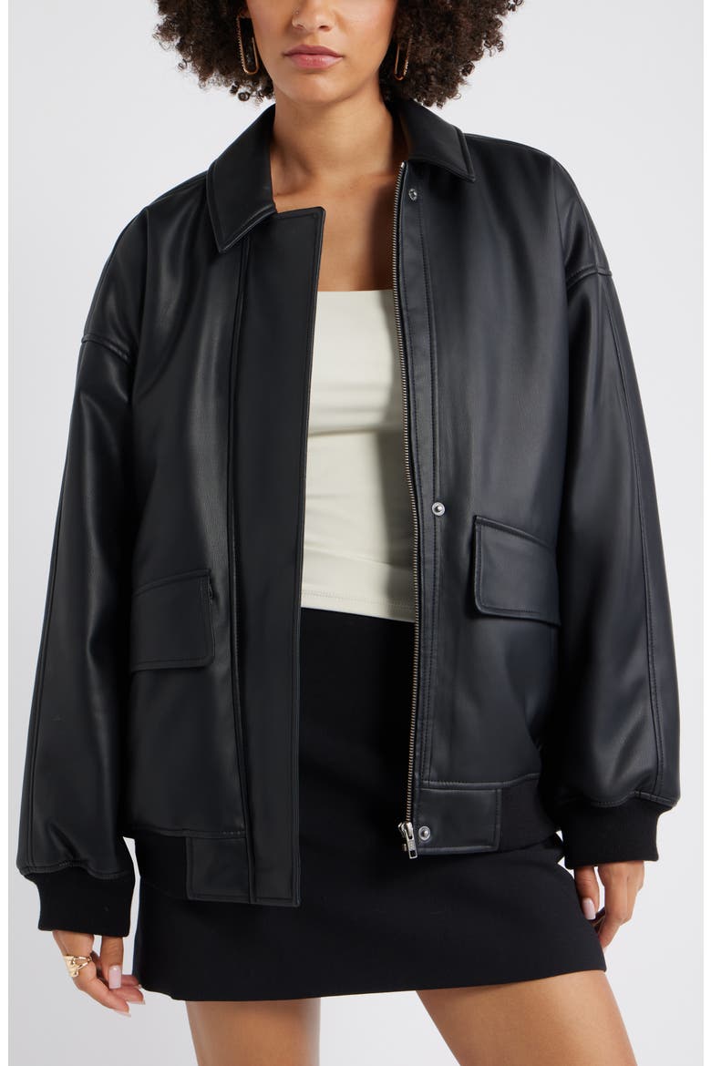 Oversize Faux Leather Jacket, Main, color, BLACK