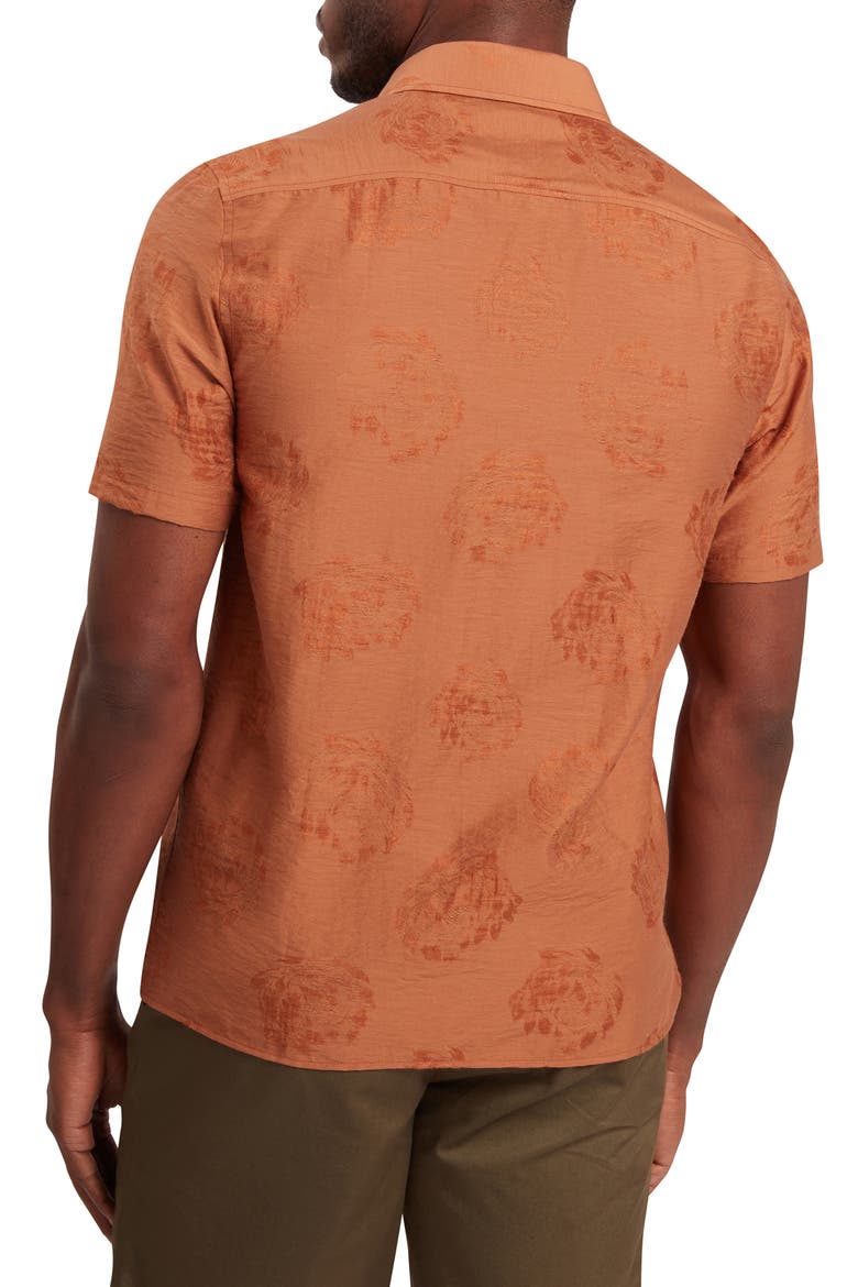 Fabiane Floral Jacquard Short Sleeve Button-Up Shirt, Alternate, color, BROWN-RED