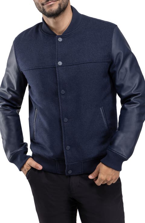 Mixed Media Faux Leather Bomber Jacket