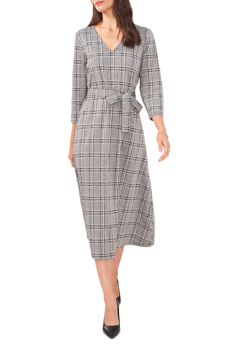 Glen Plaid Jacquard Midi Dress, Main, color, BLACK/WHITE