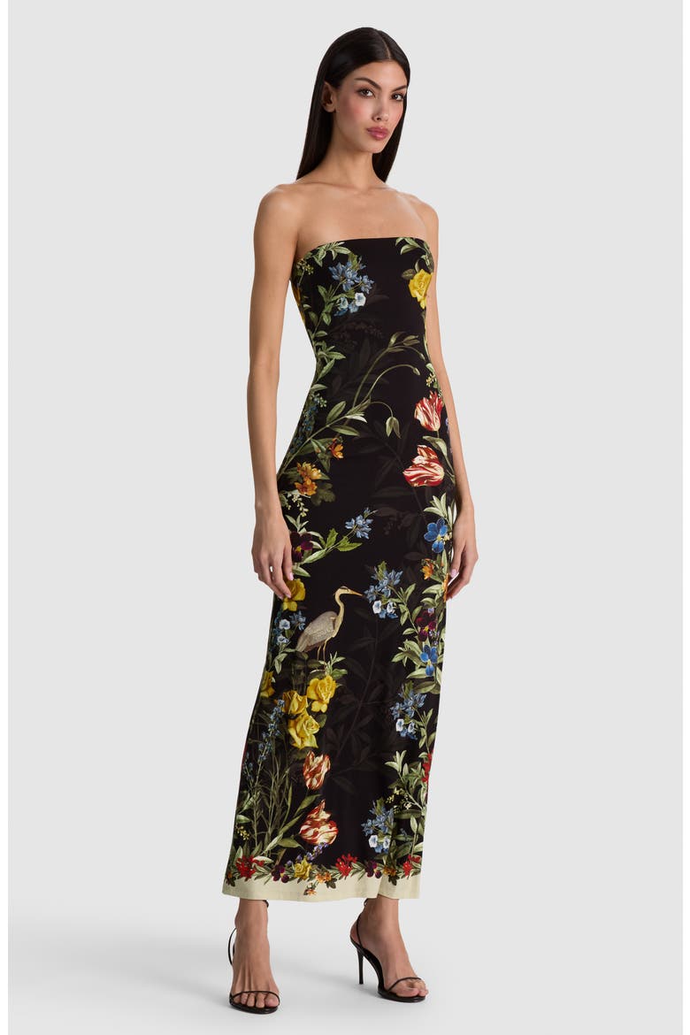 Delora Strapless Midi Dress, Alternate, color, DESERT SPRIGS BLACK