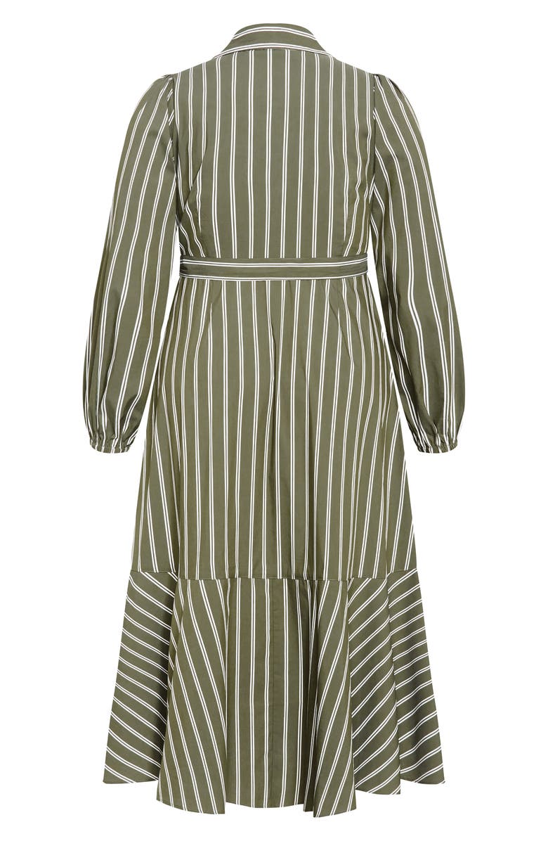 City Chic Brynn Stripe Long Sleeve Cotton Blend Dress, Alternate, color, Olive