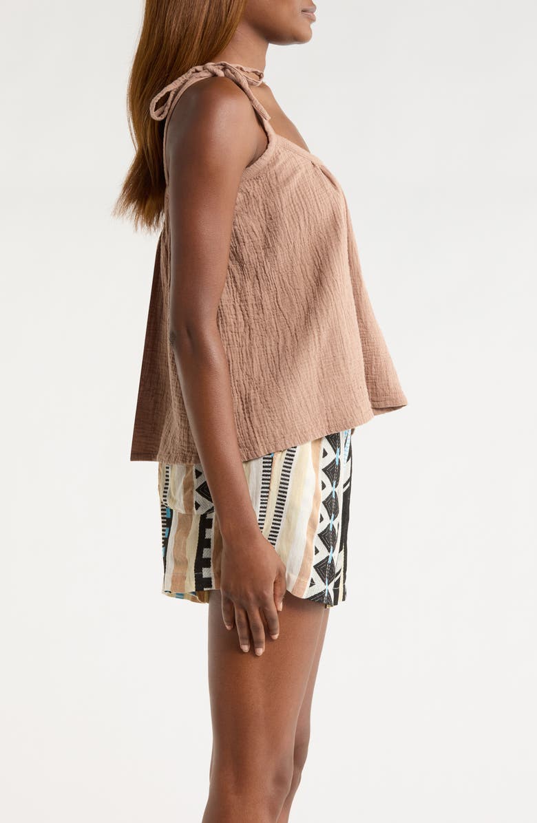 Elan Tie Strap Cotton Gauze Cover-Up Top, Alternate, color, Taupe