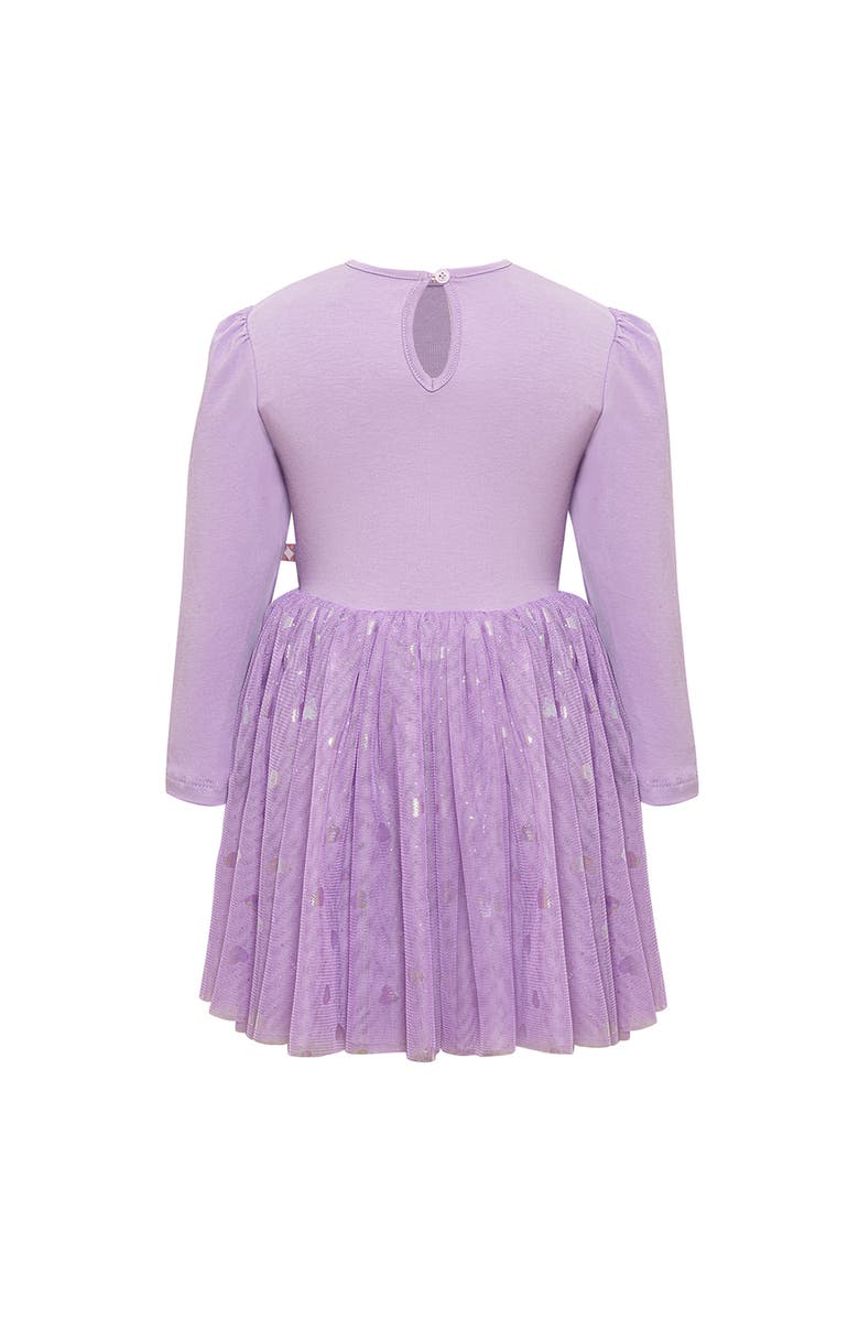 Mini Celebrities Gleam Long Sleeve Foil Heart Tulle Dress, Alternate, color, Lilac Dream