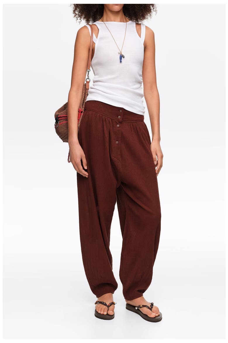 Textured Cotton Harem Trousers, Alternate, color, BROWN
