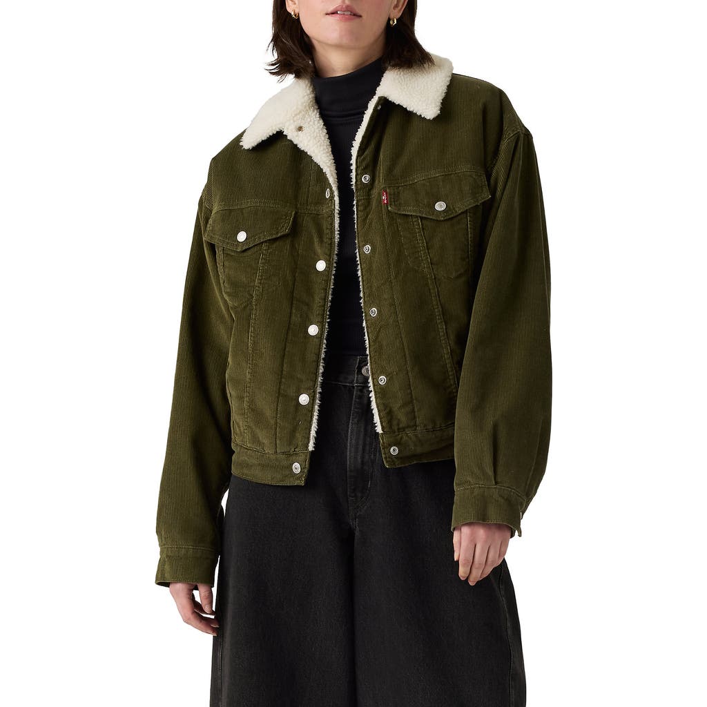 Levi's® '90s Faux Shearling Lined Corduroy Trucker Jacket In Green