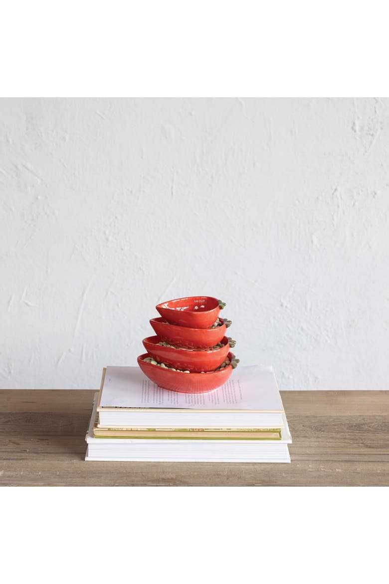 Hand-Painted Strawberry Stoneware Measuring Cups, Red and White, Set of 4, Alternate, color, Red