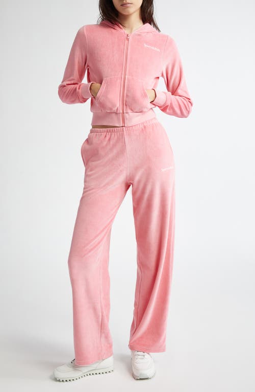 Sporty And Rich Sporty & Rich Health Crop Cotton Velour Zip-up Hoodie In Cotton Candy