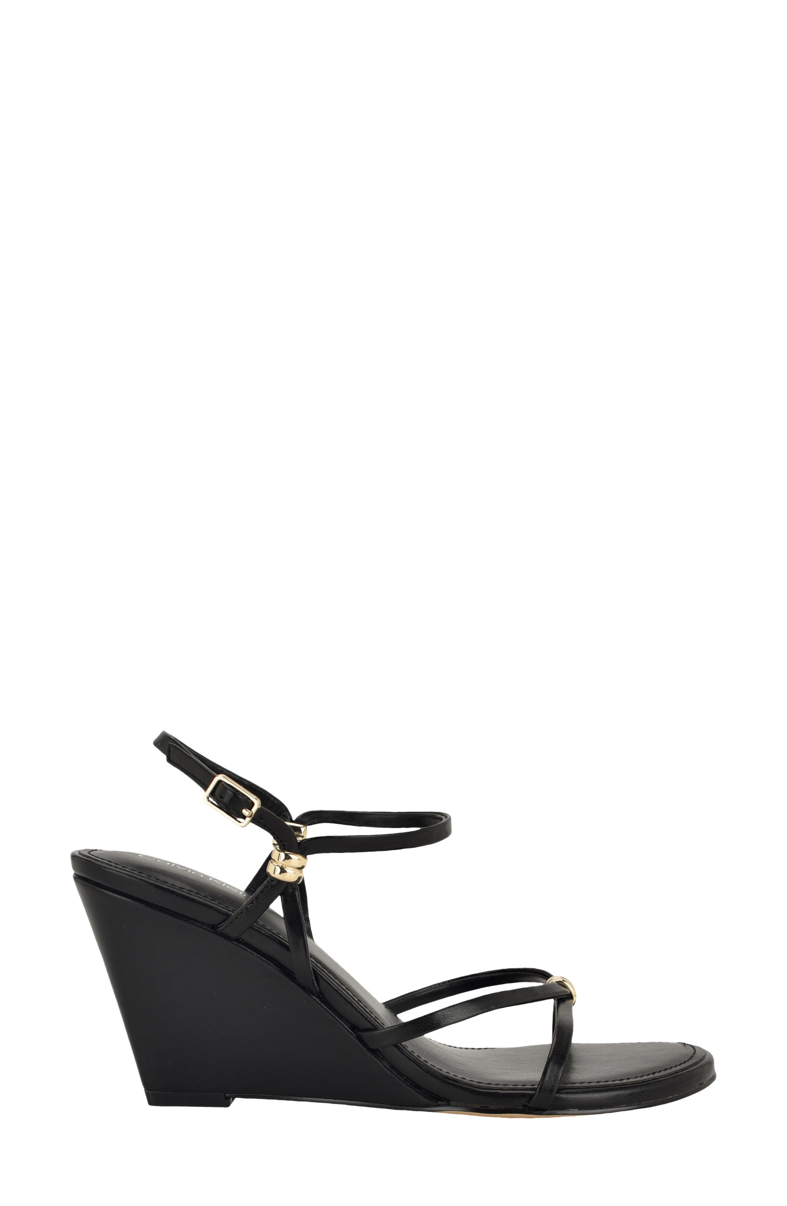 Calvin Klein Deliney Ankle Strap Wedge Sandal, Alternate, color, Black