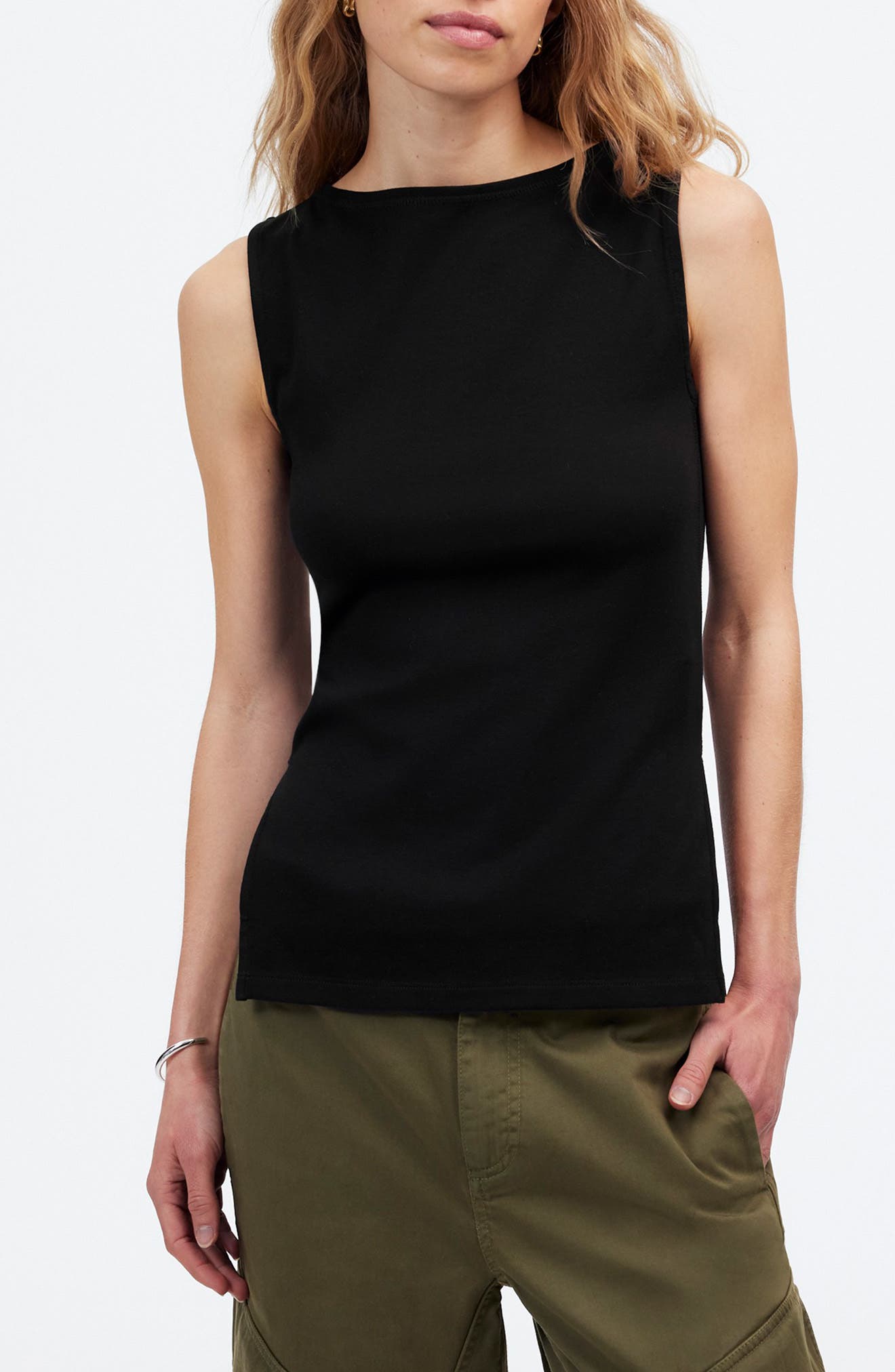 Madewell Sleeveless Boat Neck Side Slit T-Shirt
