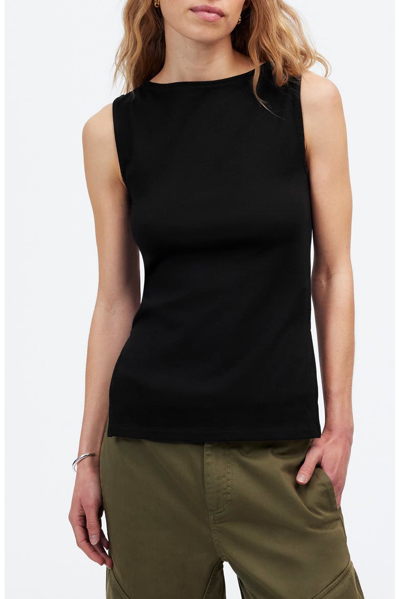 Sleeveless Boat Neck Side Slit T-Shirt, Main, color, JET BLACK