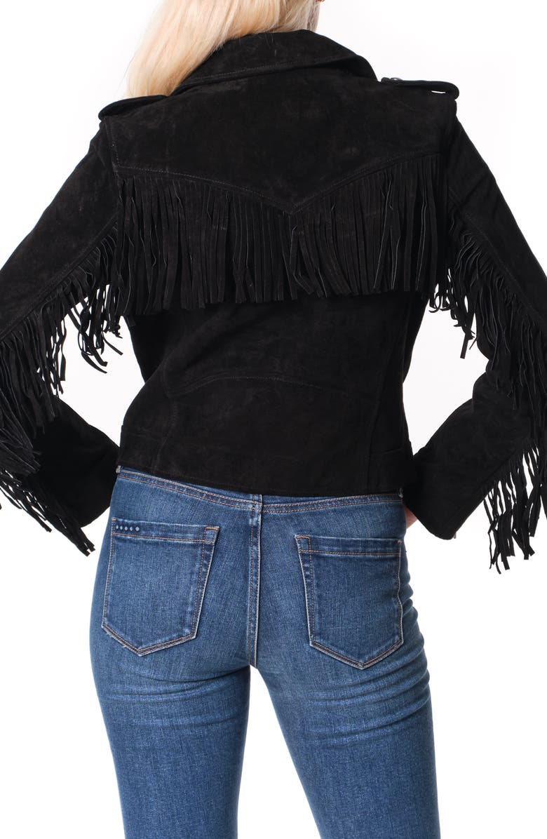 BLANKNYC Fringe Trim Suede Moto Jacket, Alternate, color,