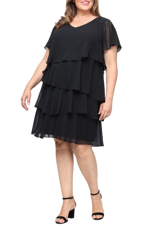 Beaded Tiered Chiffon Dress