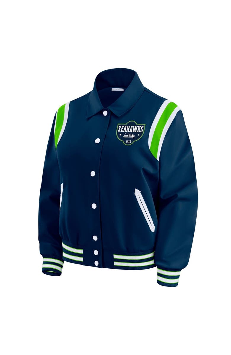 WEAR by Erin Andrews Women's WEAR by Erin Andrews College Navy Seattle Seahawks Varsity Lightweight Full-Snap Jacket, Alternate, color, College Navy