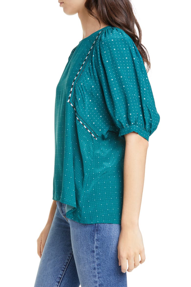 Wynonna Foulard Short Sleeve Blouse, Alternate, color, TEAL FOULARD MIX