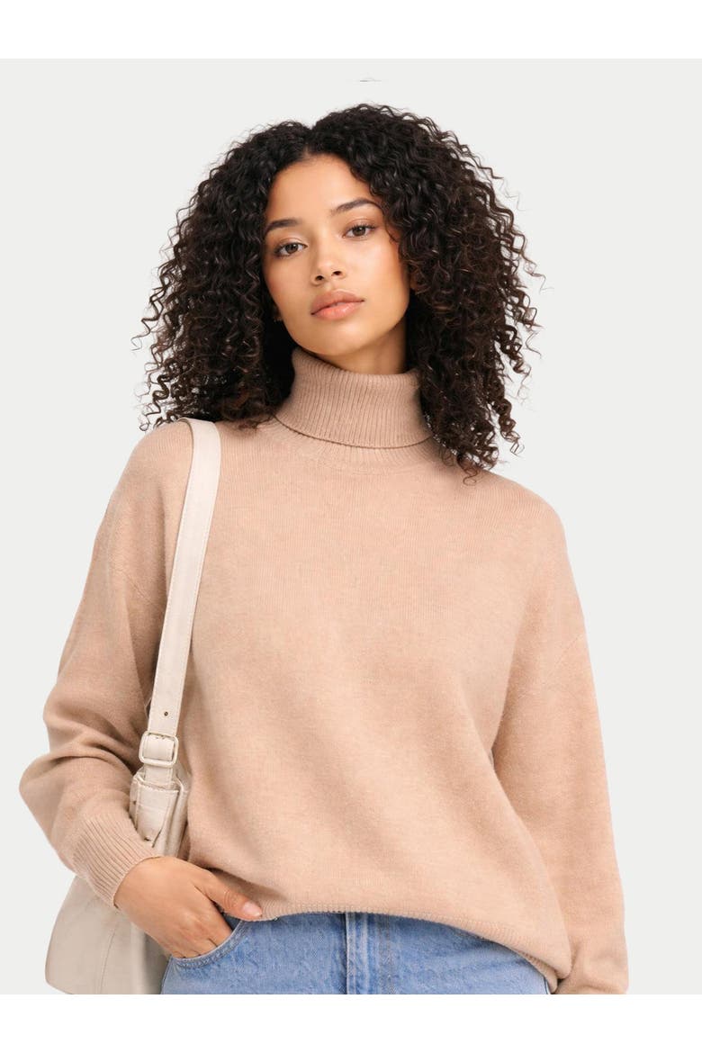 Women T-Neck Cashmere Sweater, Alternate, color, beige