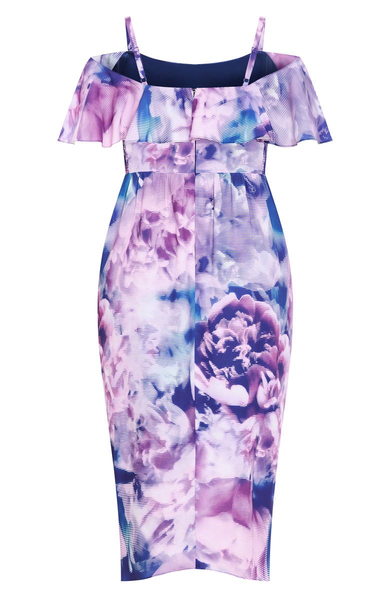 City Chic Floral Drape Cold Shoulder Midi Dress, Alternate, color, Violet Bloom